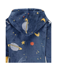 Soft Plush Kids Space Printed Dressing Gown - Fleece Bathrobe with Hood