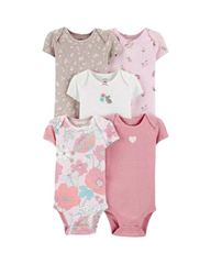 Cute Patterned 100% Cotton Baby Girl Onesie 5PCS Set