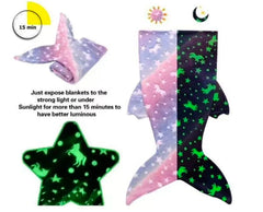Glow in the Dark Mermaid Blanket for Kids Fleece Luminous Sleeping Bag Flannel Throw