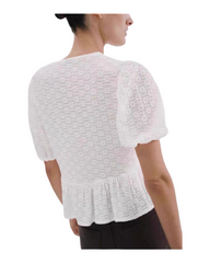 White Tie-Front Eyelet Blouse - Short Sleeve V-Neck Crop Top