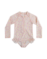 Long Sleeve Floral Baby Swimsuit Romper-Ruffle Toddler One-Piece