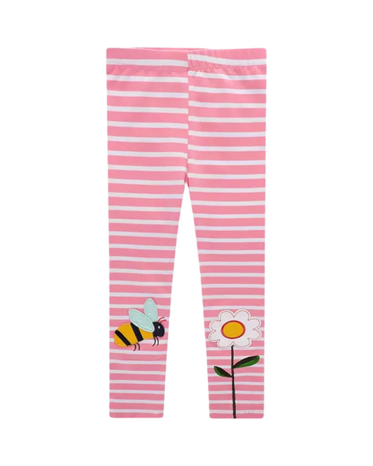 Soft Cotton Leggings with Floral Embroidery – Cute Ribbed Toddler & Kids Pants
