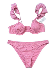 Pink Textured Bikini Bralette and Bottoms Set