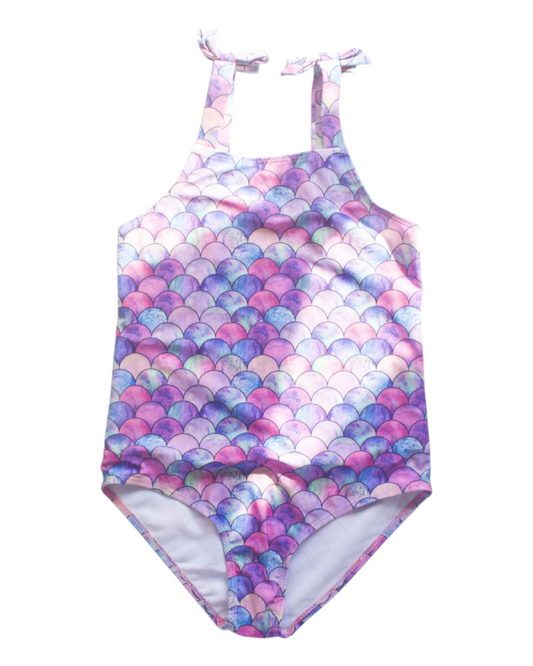 Purple One-Piece Scale Patterned Swimsuit