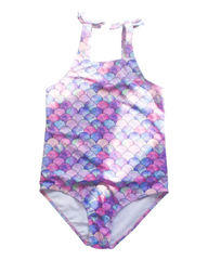 Purple One-Piece Scale Patterned Swimsuit