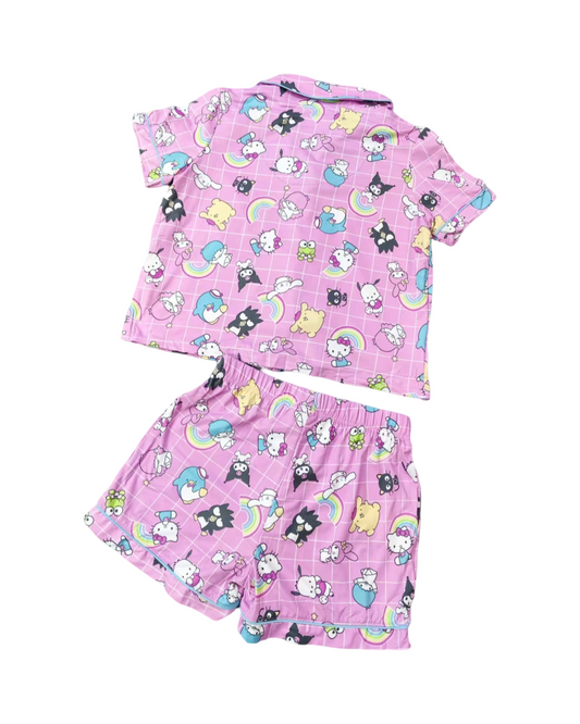 Girls Sanrio Print Short Sleeve Pajama Set – Soft Cotton Sleepwear