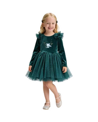 Long-Sleeve Velvet and Tulle Holiday Dress for Girls