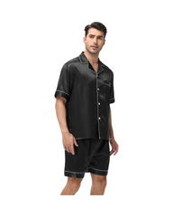 Luxury Short Sleeve Men's Satin Pajamas – Lightweight V-Neck Shirt & Shorts Set
