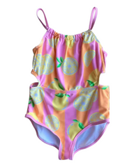 Pastel Lemon Print One-Piece Swimsuit with Side Cutouts & Adjustable Straps