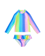Long Sleeve Rainbow Rash Guard for Girls - Quick-Dry Two-Piece Swimwear Set