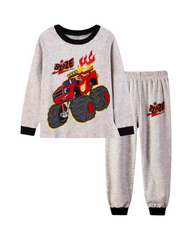 Monster Truck Graphic Long Sleeve Pajamas Two Piece Sleepwear Set