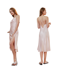 Silk Lace Slip Nightgown Dress for Women Sleeveless Midi Sleepwear Lingerie