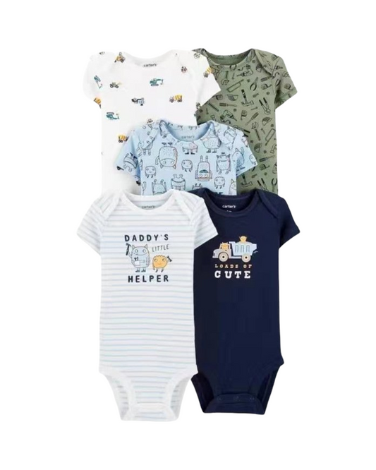 Baby Boys' 100% Cotton Patterned Onesie 5PCS Set
