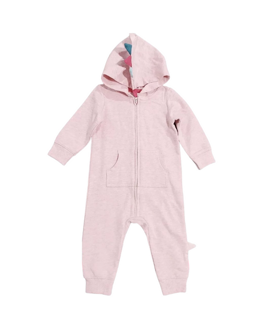 Cute Pink Dinosaur Baby Romper with Hood – Zippered Toddler Jumpsuit