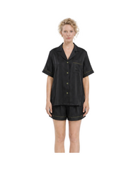 Short Sleeve V-Neck Button-Up Woven Women's Pajama Set