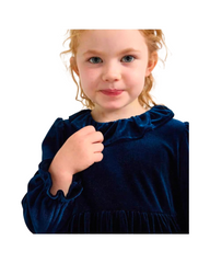 Velvet Long Sleeve Toddler and Girls Dress with Ruffled Collar