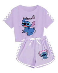 Kids Stitch Cartoon Print T-Shirt with Shorts Set