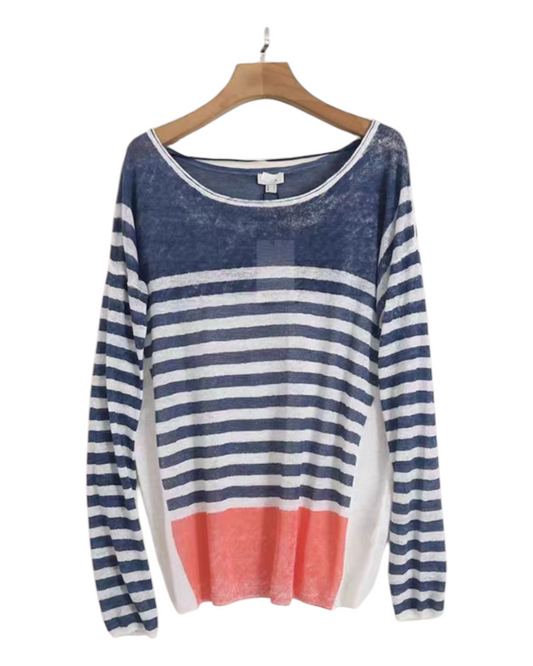 Striped Light Textured Long-Sleeved Top