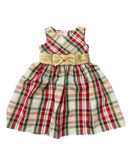 Vintage Plaid Sleeveless Sundress – Classic Tartan Bow Accent Toddler & Girls Dress