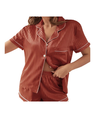 Lightweight Satin Pajama Set – Button-Up Short Sleeve Nightwear