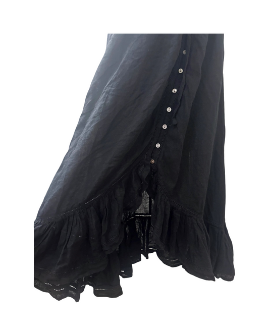 Romantic Ruffle Hem Black Midi