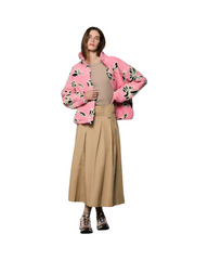 Women's Pink Leaf Print Fleece Jacket