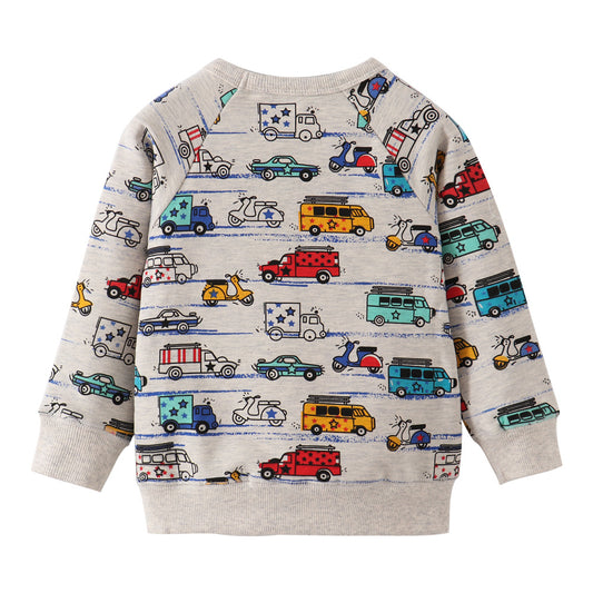 Long-Sleeve Grey Cotton Vehicle Graphic Boys Sweatshirt