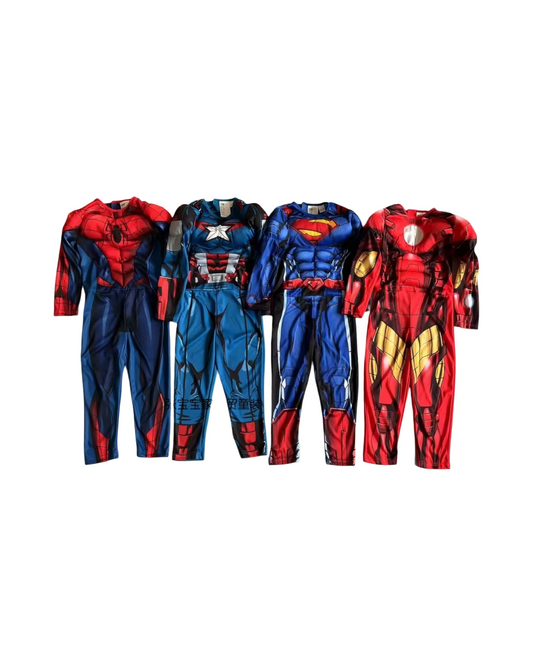 Superhero Cosplay Costume Jumpsuit with Character Print for Boys – Spider-Man & Superman Kids Dress Up Outfits