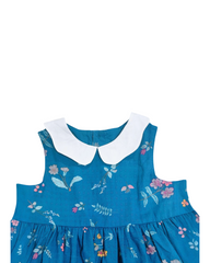 Teal Blue Vintage Floral A-Line Dress – Classic Sleeveless Summer Outfit for Toddlers & Kids