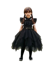 Black Gothic Style Long & Short Sleeve Cosplay Dress for Girls With Collar
