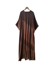V-Neck Satin Midi Dress - Brown Short Sleeve A-Line Party & Formal Dress