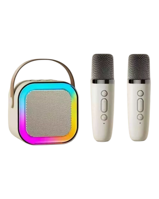 Karaoke Microphone Machine Toy with 2 Wireless Microphones, Portable Bluetooth Speaker Gift with Colorful Lights
