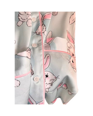 Cute Vintage Rabbit Print Pajama Set - Long Sleeve Soft Satin Sleepwear