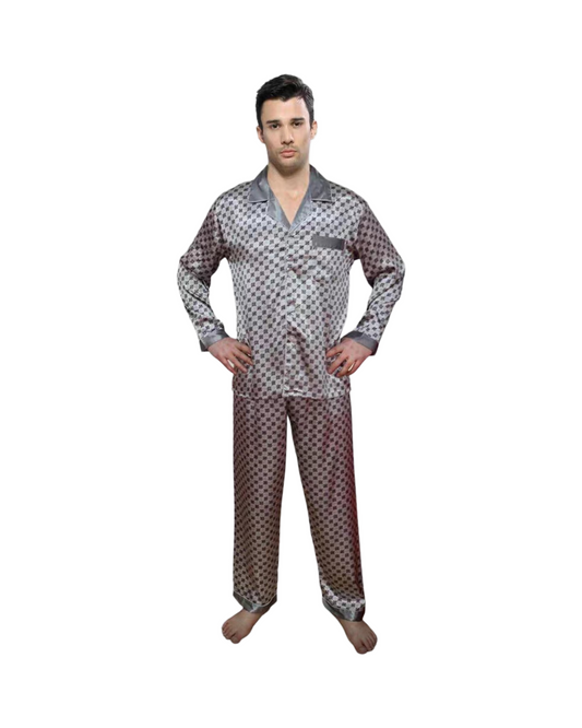 Soft Silk Satin Men Pajama Set – Long Sleeve Button-Down Sleepwear