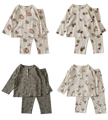 Long-Sleeved Forest Patterned Cotton Pyjama