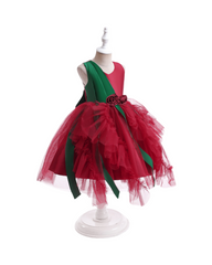 Red and Green Christmas Party Skater Dress for Girls