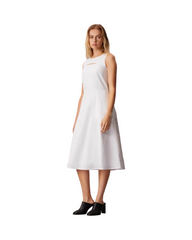 Sleeveless White Round Neck Shift Dress Mid Length Casual Summer Midi Dress