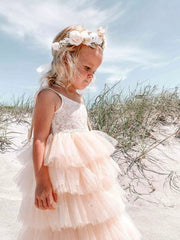 Tiered Tulle Flower Girl Dress – Sleeveless Ruffle Ball Gown