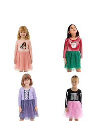 Classic Long-Sleeve Tulle Party Dress for Girls with Layered Skirt