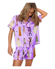 Women's Taylor Swift Patterned Shirt and Shorts Pyjama Set