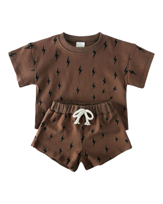 Patterned Dark Coloured T-Shirt and Shorts Set