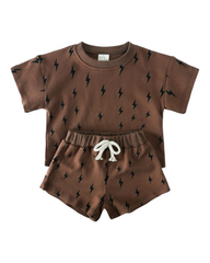 Patterned Dark Coloured T-Shirt and Shorts Set