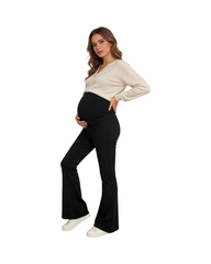 High Waisted Wide Leg Maternity Pants – Stretchable Black Flare Trousers