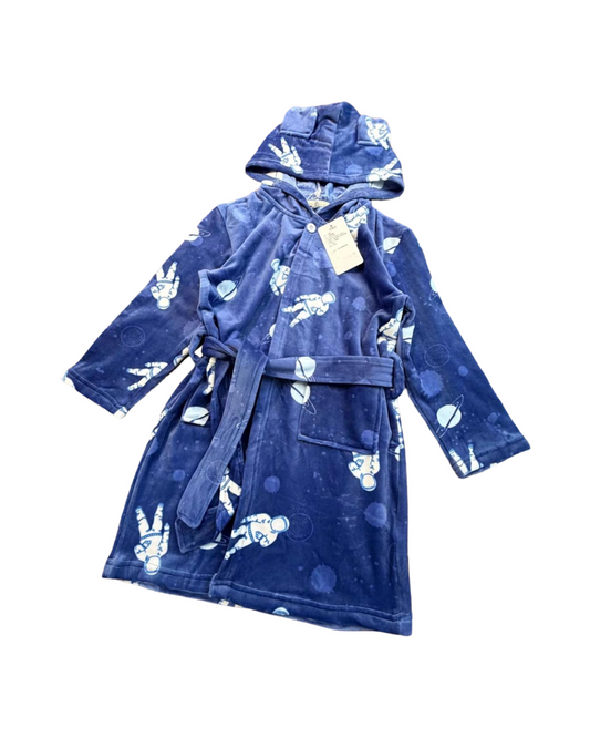 Outer Space Planet Print Kids Hooded Plush Bathrobe