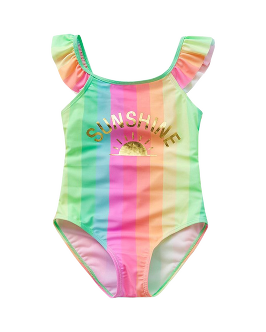 Rainbow Striped Toddler Girls One-Piece Swimsuit - Sunshine Ruffle Bathing Suit
