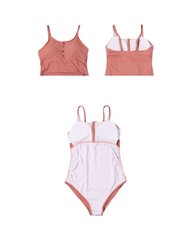 Ribbed Button Front One Piece Swimwear Womens Adjustable Strap Bathing Suit
