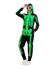 Spooky Green Glow Skeleton Bodysuit & Hood Costume for Adults – Halloween Party & Cosplay