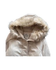 Beige Winter Puffer Parka - Fleece Lined Hooded Outerwear Coat