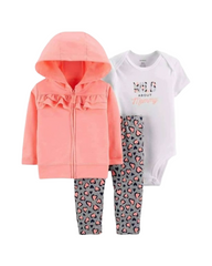 Cozy Fleece Hoodie, Baby Onesie, and Pants 3-Piece Daily Outfit Set