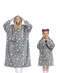 Glow in the Dark Oversized Wearable Blanket Hoodie for Kids & Adults – Ultra Soft Fleece Sherpa Hoodie Blanket
